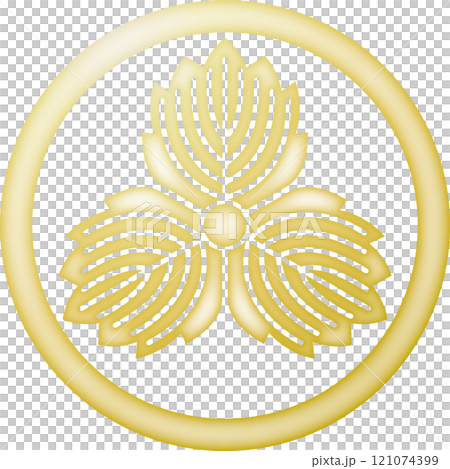 家紋　中輪に鬼三つ柏【金色】 121074399