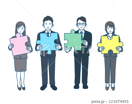 ジグソーパズルを持つビジネスパーソンのイラスト ジグソーパズルを持つビジネスパーソンのイラスト 121074955