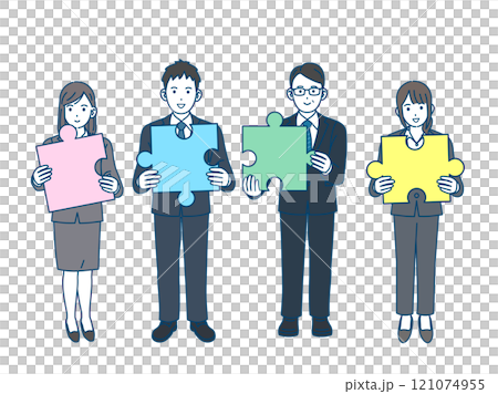 ジグソーパズルを持つビジネスパーソンのイラスト ジグソーパズルを持つビジネスパーソンのイラスト 121074955