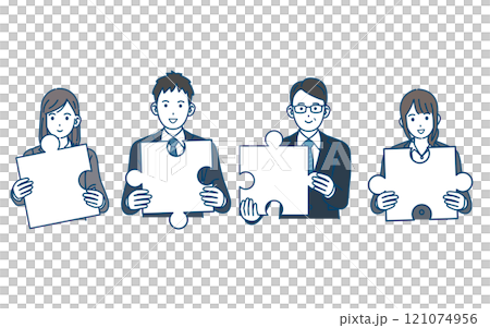 拿著拼圖遊戲的商務人士的插圖 121074956