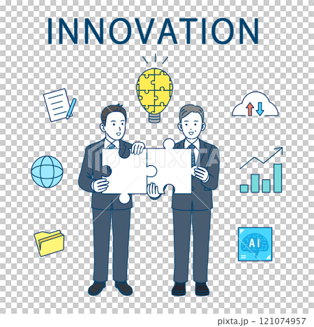 イノベーションを推進するビジネスパーソンのイラストセット イノベーションを推進するビジネスパーソンのイラストセット 121074957