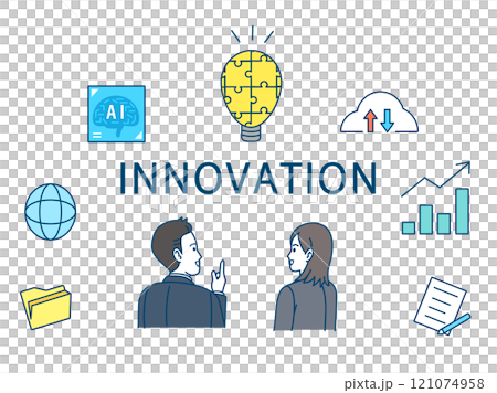 Illustration set of business people promoting innovation 121074958
