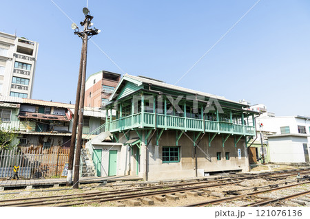 Building view of the former Kaohsiung Port Station North Signal Box in Kaohsiung, Taiwan. 121076136