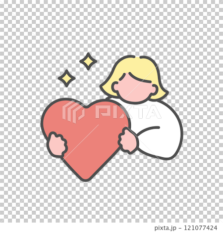 Simple woman illustration holding a heart 121077424