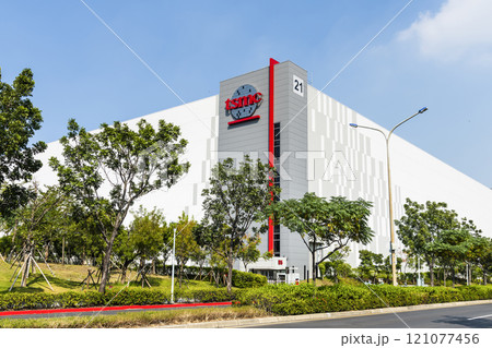Taiwan Semiconductor Manufacturing Company (TSMC) plant in Tainan Science Park, Taiwan, TSMC is the world's largest dedicated independent semiconductor foundry. 121077456