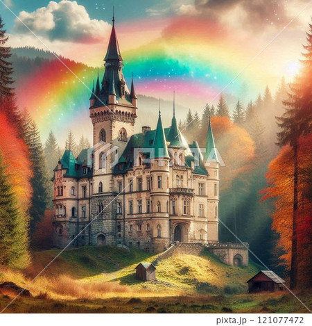 虹と綺麗な城 121077472