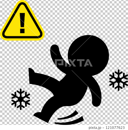 Warning sign for falling due to frozen ground 121077623