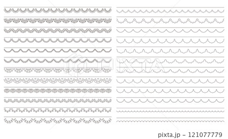 黒色だけのレースのシームレスな線の素材セット 121077779