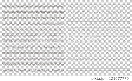 黒色だけのレースのシームレスな線の素材セット 121077779