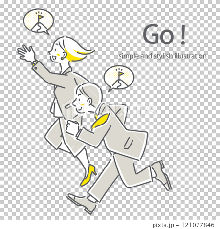 一個簡單而時尚的線條畫插圖，描繪了一個致力於職業發展的積極商人 121077846