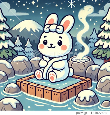 温泉に浸かるウサギ 121077880