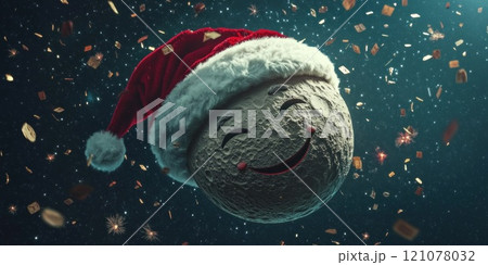 Imaginary image of the moon smiling happily in celebration of Christmas and Happy New Year 121078032
