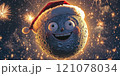 Imaginary image of the moon smiling happily in celebration of Christmas and Happy New Year 121078034