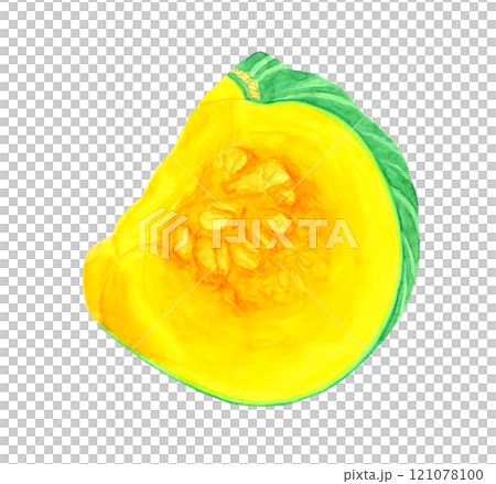 Illustration of a pumpkin cut into quarters 121078100