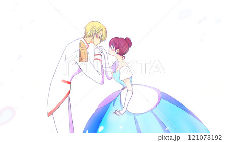 お姫様の手の甲にキスする王子様　花吹雪 121078192