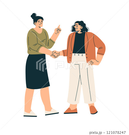 Woman Character Shaking Hands after Completed the Deal Vector Illustration Woman Character Shaking Hands after Completed the Deal Vector Illustration 121078247