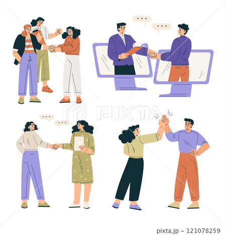 People Character Shaking Hands after Completed the Deal Vector Set 121078259