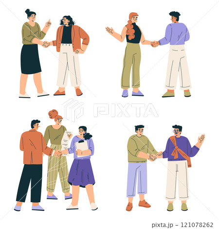 People Character Shaking Hands after Completed the Deal Vector Set People Character Shaking Hands after Completed the Deal Vector Set 121078262