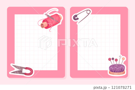 Empty Note Card with Sewing Tools and Handcraft Equipment Vector Template 121078271
