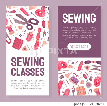 Sewing Tools Banner Design with Handcraft Equipment Vector Template Sewing Tools Banner Design with Handcraft Equipment Vector Template 121078284