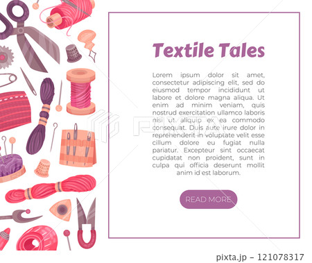 Sewing Tools Banner Design with Handcraft Equipment Vector Template 121078317