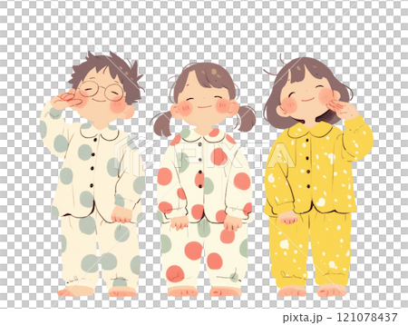 Smiling kids in pajamas 121078437