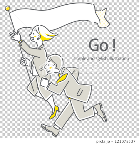 Positive young business leader leading a team Simple and stylish line drawing illustration 121078537