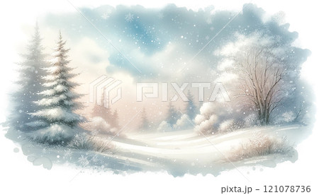 冬の雪景色 - 穏やかな水彩風イラスト背景 121078736