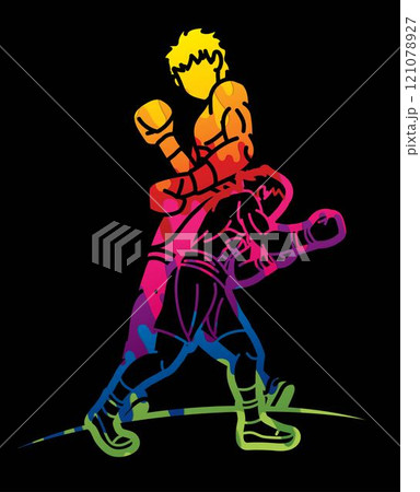 Graffiti Boxing Sport Boxer Fighting Mix Action Cartoon Graphic Vector 121078927