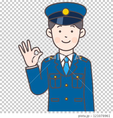 Upper body illustration of a police officer giving an OK sign 121078961
