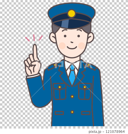 Upper body illustration of a police officer pointing Upper body illustration of a police officer pointing 121078964