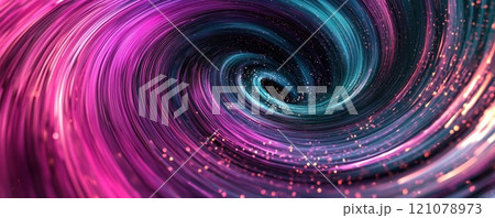 Swirling vortex of colorful light trails and particles 121078973