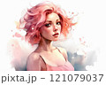 Portrait of a young woman with pink hair 121079037
