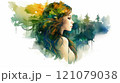 Portrait woman with plants and leaves 121079038