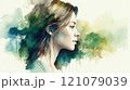 Portrait woman with plants and leaves 121079039