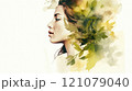 Portrait woman with plants and leaves 121079040