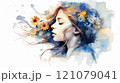 Watercolor young woman with flowers portrait art 121079041
