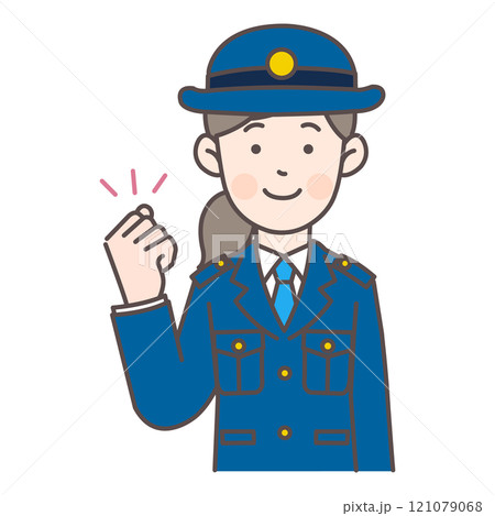 ガッツポーズする婦警さんの上半身イラスト 121079068