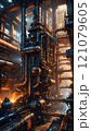 Steel and steam intertwine in a mesmerizing industrial landscape at dusk. Generative AI 121079605