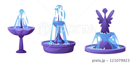 Decorative water fountain cartoon set 121079923