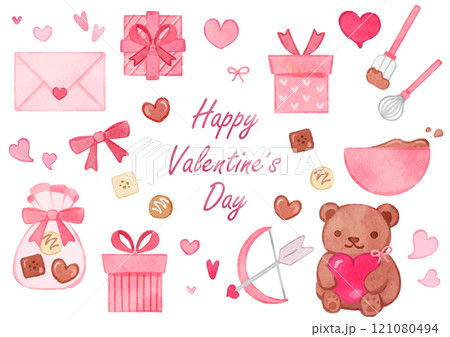 かわいい手描きのバレンタインデーのイラストセット 121080494