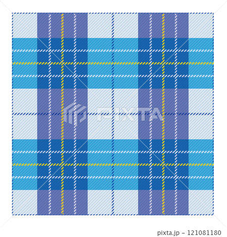 シームレスの綾織タータンチェック柄、格子柄のイラスト背景　ブルー系グラフィック素材 121081180