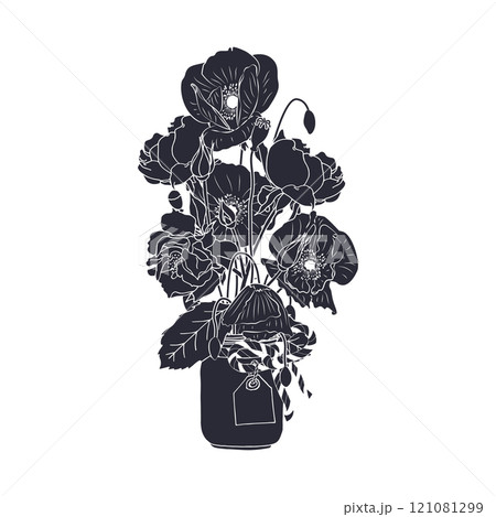 Black silhouette of orchid flower isolated on white 121081299