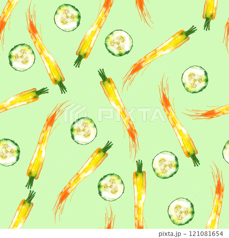 Watercolor vegetable carrot, cucumber pattern, juicy fresh. Watercolor illustration Watercolor vegetable carrot, cucumber pattern, juicy fresh. Watercolor illustration 121081654