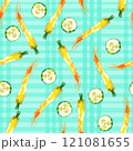 Watercolor vegetable carrot, cucumber pattern on cage background, juicy fresh. Watercolor illustration 121081655