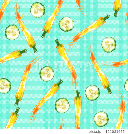 Watercolor vegetable carrot, cucumber pattern on cage background, juicy fresh. Watercolor illustration Watercolor vegetable carrot, cucumber pattern on cage background, juicy fresh. Watercolor illustration 121081655