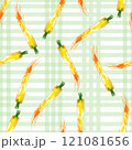 Watercolor vegetable carrot pattern on cage background, juicy fresh. Watercolor illustration 121081656