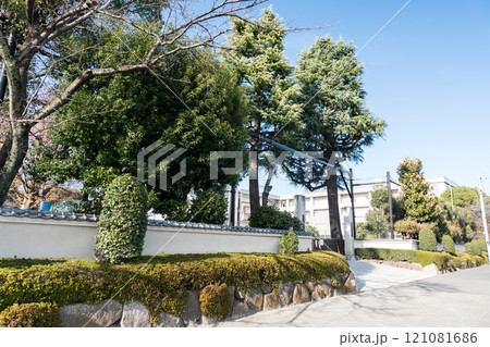 調布市立深大寺小学校　冬晴れの青空と紅葉　東京都調布市深大寺元町5丁目 121081686