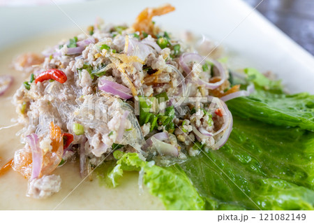 Top view of Spicy Glass Noodle Salad, focus selective 121082149
