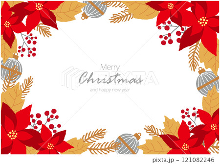 ポインセチアのクリスマスイラストフレーム背景 121082246
